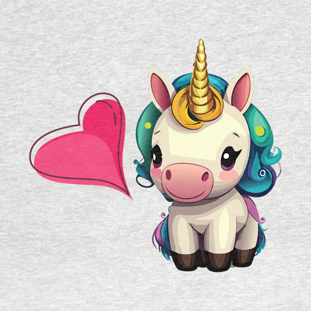 Cute baby unicorn with heart by FUNKY BEARD